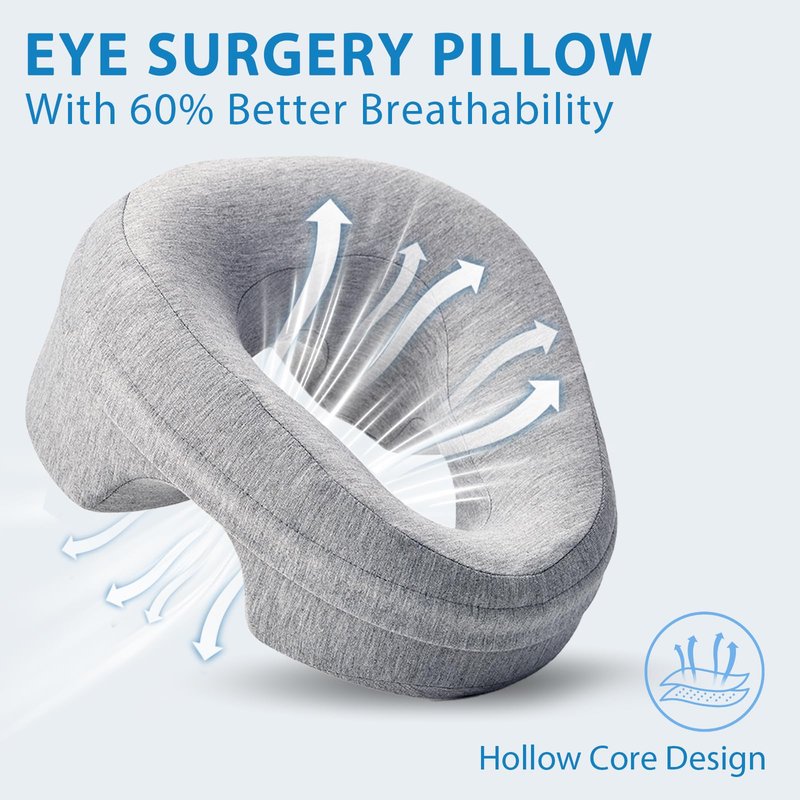 KONOVOLY Face Down Pillow for Bed, Massage Headrest Face Pillow After Eye Surgery, Memory Post-Eye Recovery or Beach Tanning, Prone Sleepers with Breathable Design, Removable Grey Cover(Light Gray)