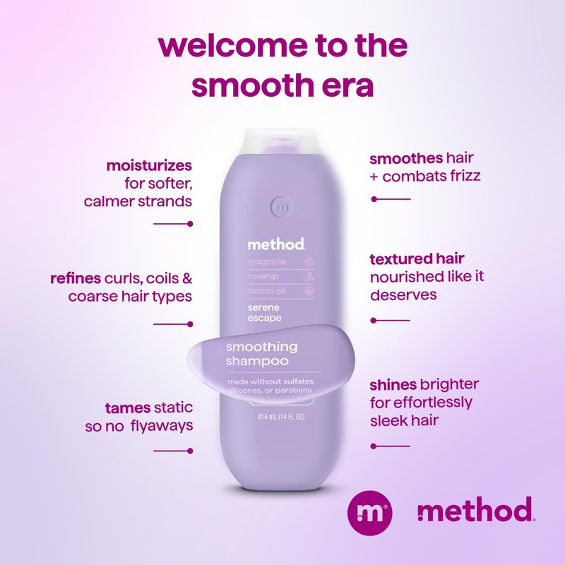 Method Smoothing Shampoo, Serene Escape – Combats Frizz, Safe for Color-Treated Hair - Sulfate-Free, Paraben-Free and Silicone-Free, 14 oz