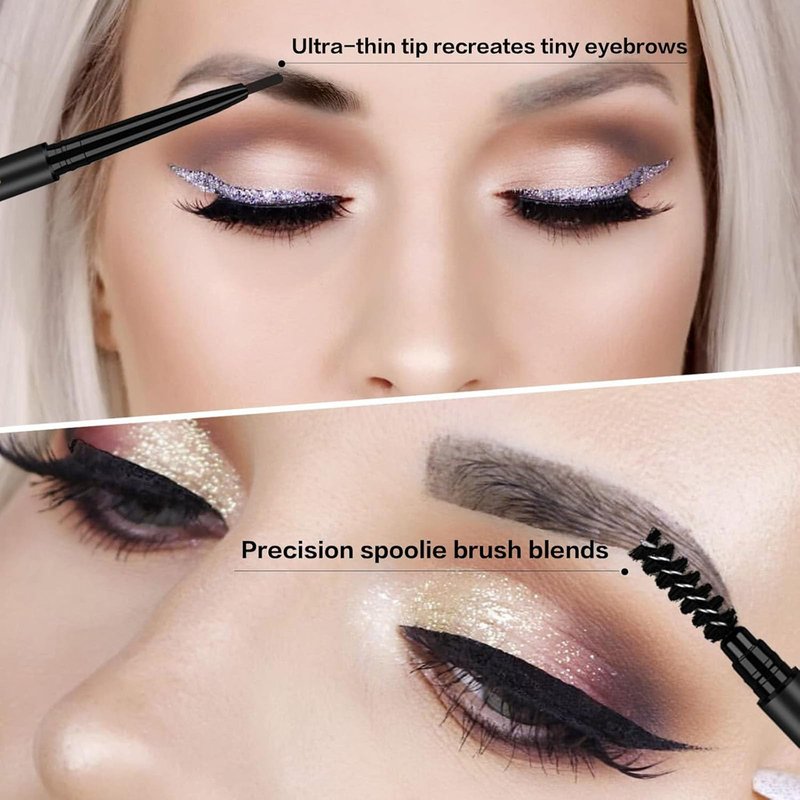 O'CHEAL 3Pcs Black Eyebrow Pencil, Premium Eye Brow Pencil with Spoolie Brush, Longwearing for Perfect Brows, Professional, Precision, Defines, Universal Waterproof Double-ended Eyebrow Pen for Women