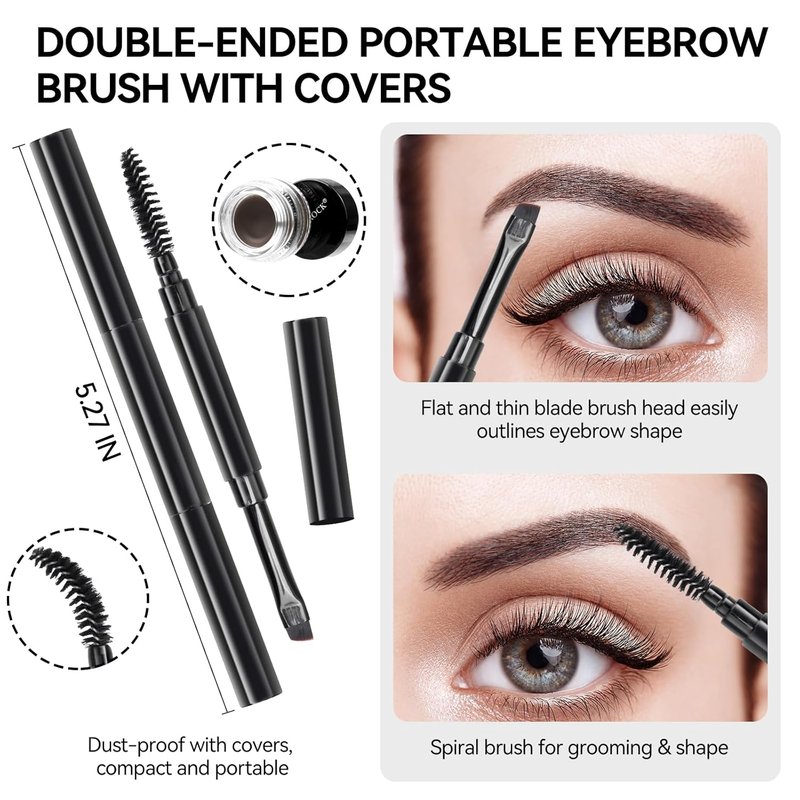 Eyebrow Pomade Pencil Kit - Waterproof Mixing Liquid & Dual-Ended Brush | Dark Brown