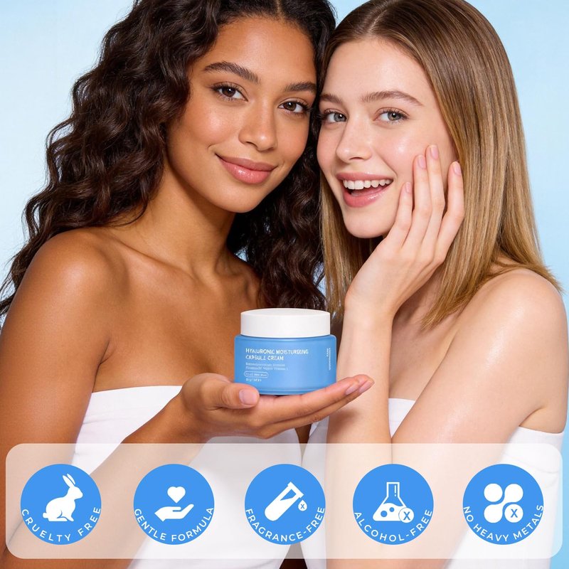 Hyaluronic Capsule Cream - Lightweight Moisturizing Gel for Glowing Skin | Ceramides & Peptides | 2.12 oz