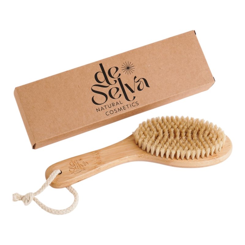 Dry Brush for body with Natural Boar Bristle & Bamboo Handle. Dry Body Brush for Lymphatic Drainage, Cellulite, Dead Skin. For Circulation & Smooth Skin. Gifts for Women.1 unit with box