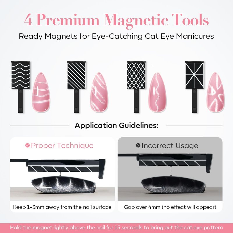 AzureBeauty Cat Eye Magnet Nail Art Tools-14PCS Powerful Cateye Gel Nail Polish Magnet Tools -Heart/French /Black Hole Magnet Sticks, DIY Glassy Cateye Nail Art Effects