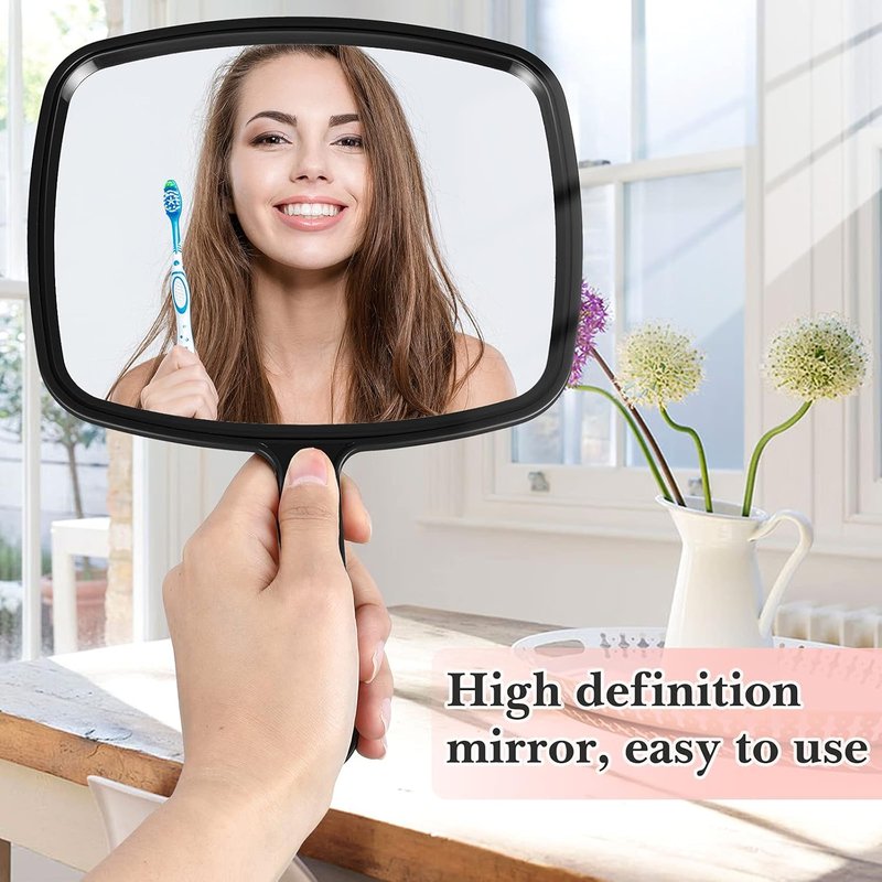 Handheld Compact Mirrors - 3 Pcs Portable Square Mirrors for Salon & Travel | Red, Black, Blue (9.17 x 6.53 Inch)