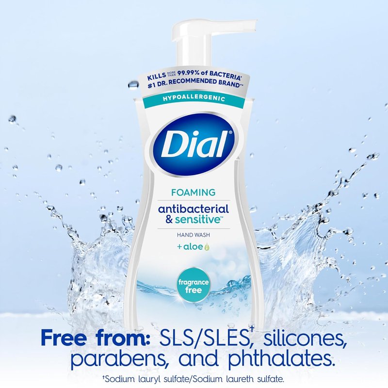 Dial Antibacterial Defense Foaming Hand Soap + Aloe, Fragrance Free, 7.5 Fl Oz (Pack of 6), Dermatologist-Tested Hand Wash, Gentle on Skin
