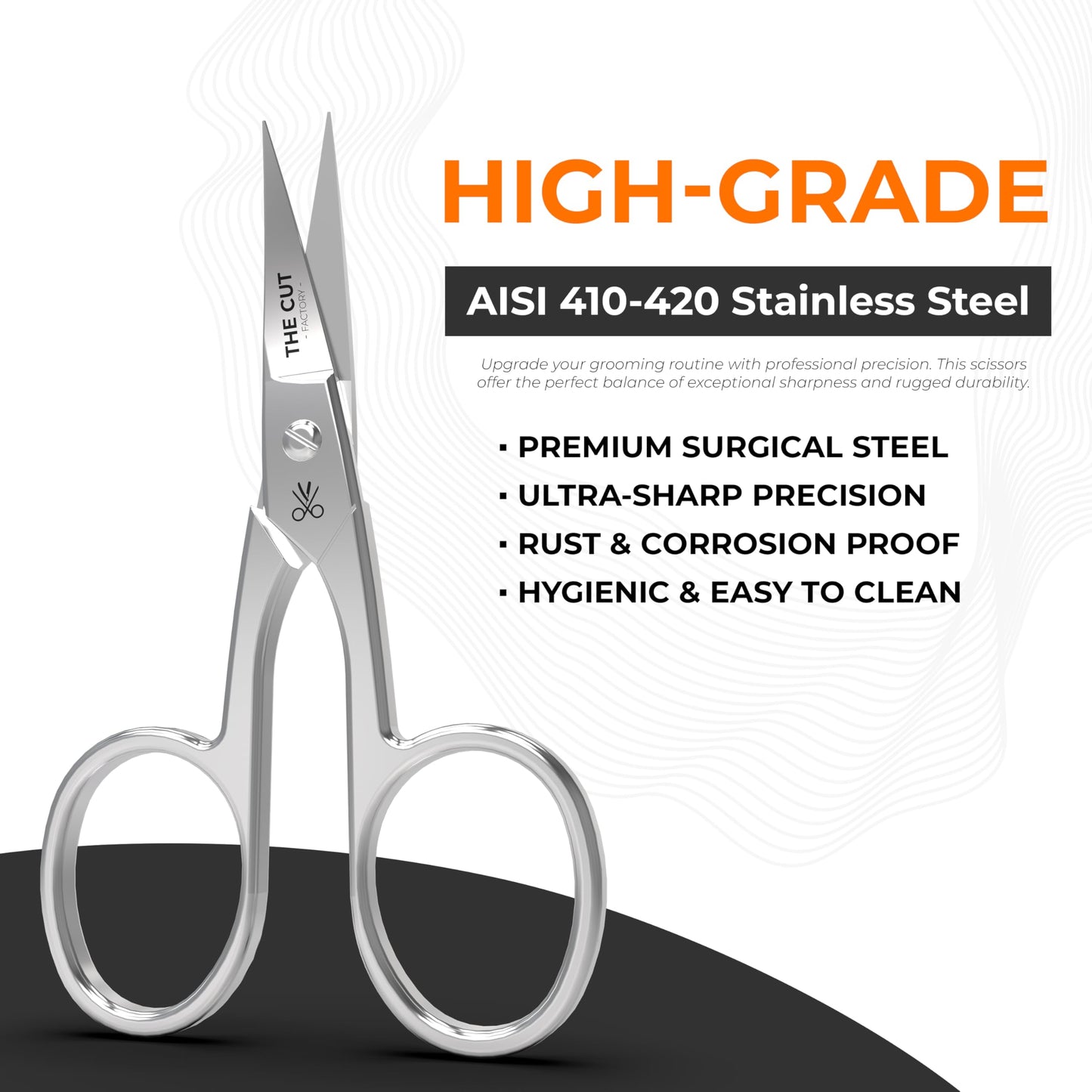 The Cut Factory- Premium Manicure Scissors Multi purpose Stainless Steel Cuticle Pedicure Beauty Grooming Kit for Nail, Eyebrow, Eyelash, Curved Blade High Carbon Steel Anti- Rust Leather Pouch