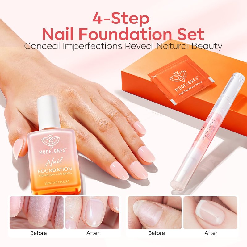 Modelones Nail Strengthener Kit - 23 Pcs Nail Care Set with Cuticle Oil & Polish Remover Pads | Grey & Pink