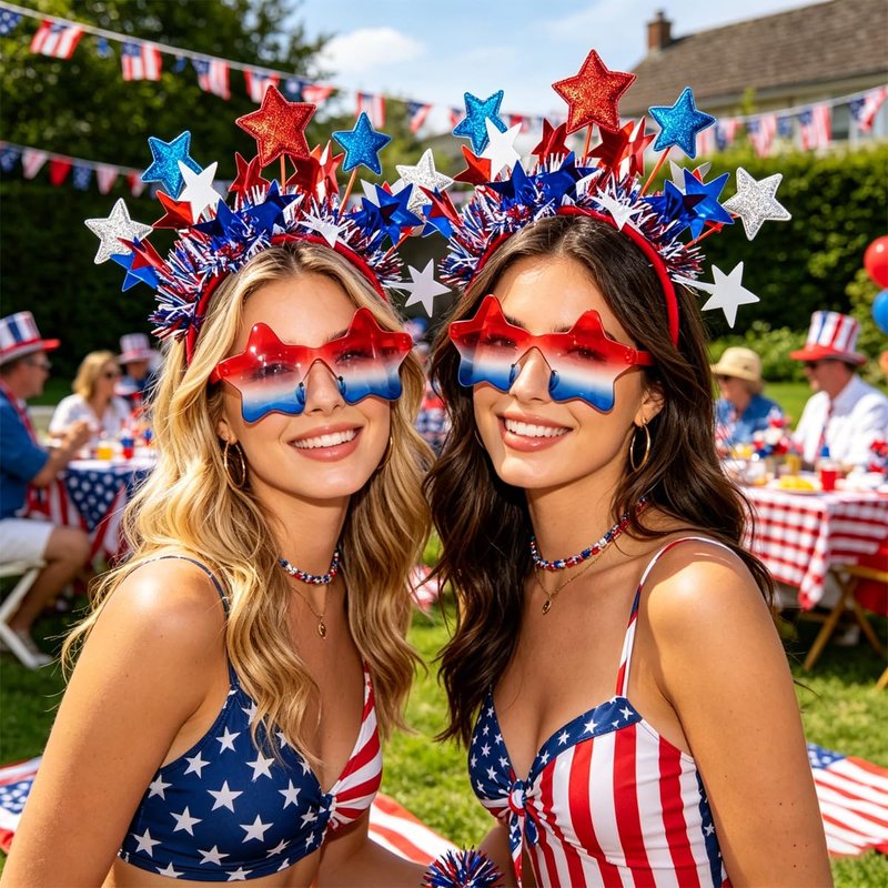 4th of July Patriotic Accessories Set - Star Headband & Gradient Star Sunglasses | Red, White & Blue