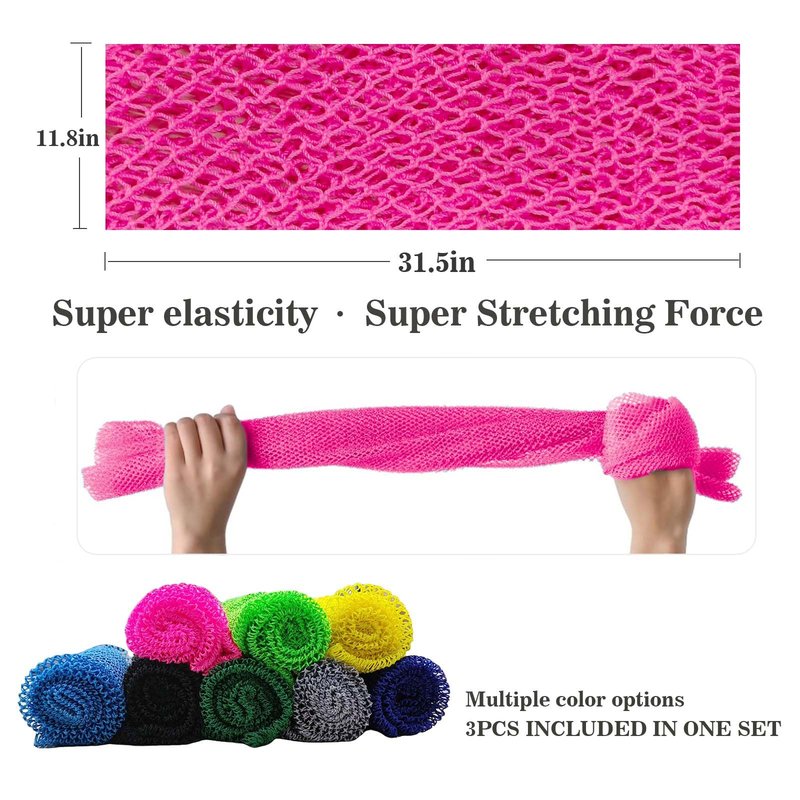 3 Pieces African Net Sponge Authentic, Exfoliating Scrubber Long Net Bath Sponge for All Skin Types, Body Scrubber for Women and Men Daily Use Body Care, Gentle Exfoliation