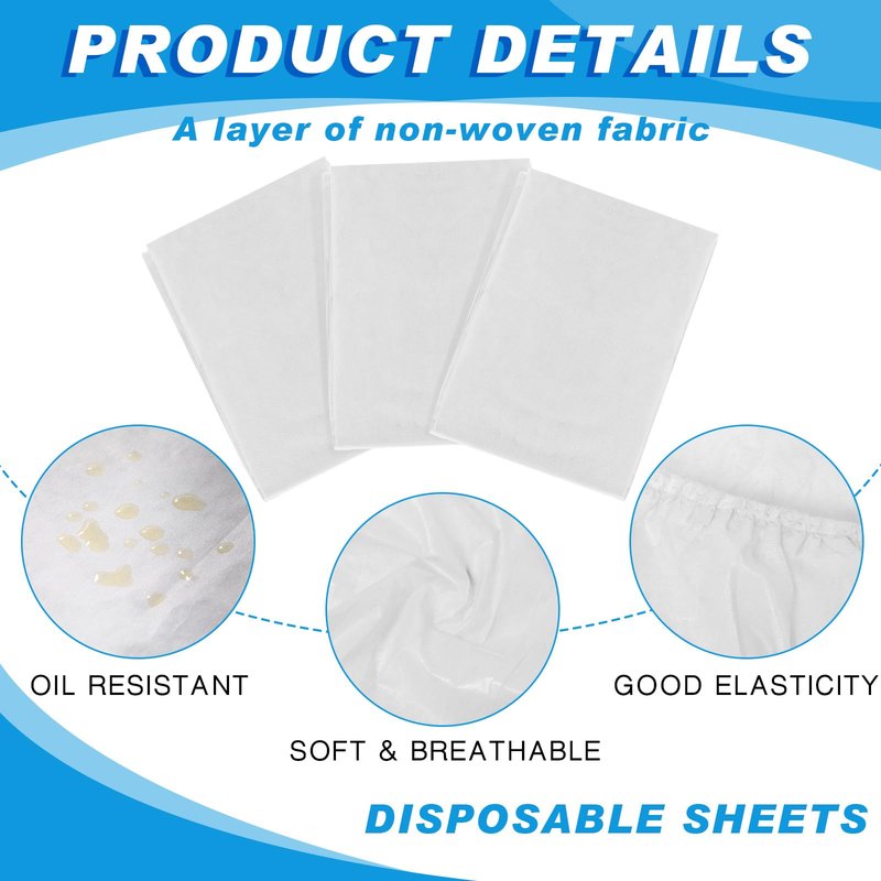Oudain 50 Pcs Disposable Fitted Sheets with Elastic, Waterproof Oilproof 39 x 87'' Disposable Massage Bed Sheets Covers for Spa Beauty Salon(White)
