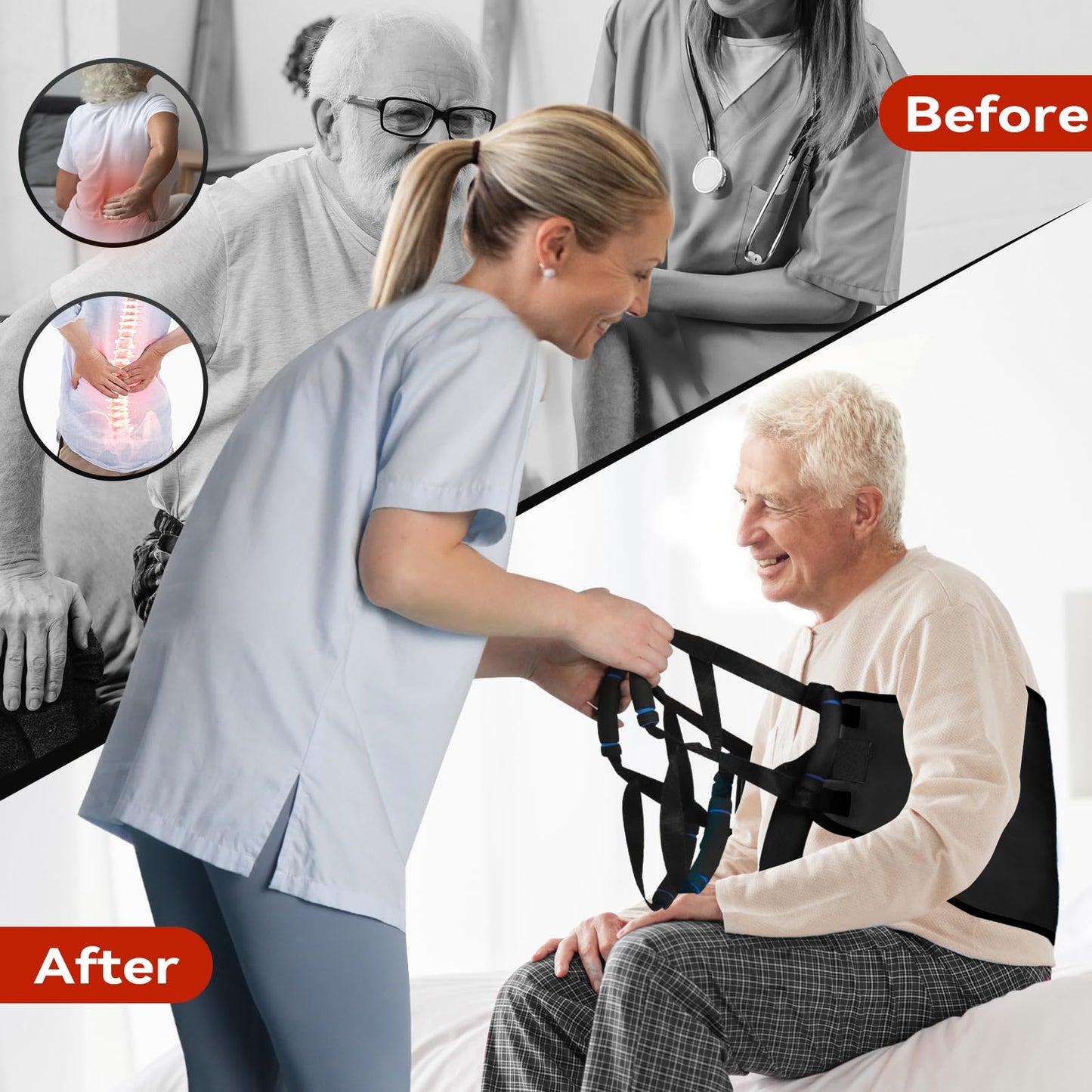 Transfer Belt for Elderly, Transfer Sling Gait Belts for Seniors Heavy Duty Patient Lift with Straps, Mobility Standing and Lifting Aid for Disabled, Elderly Safely Move from Wheelchair and Bed