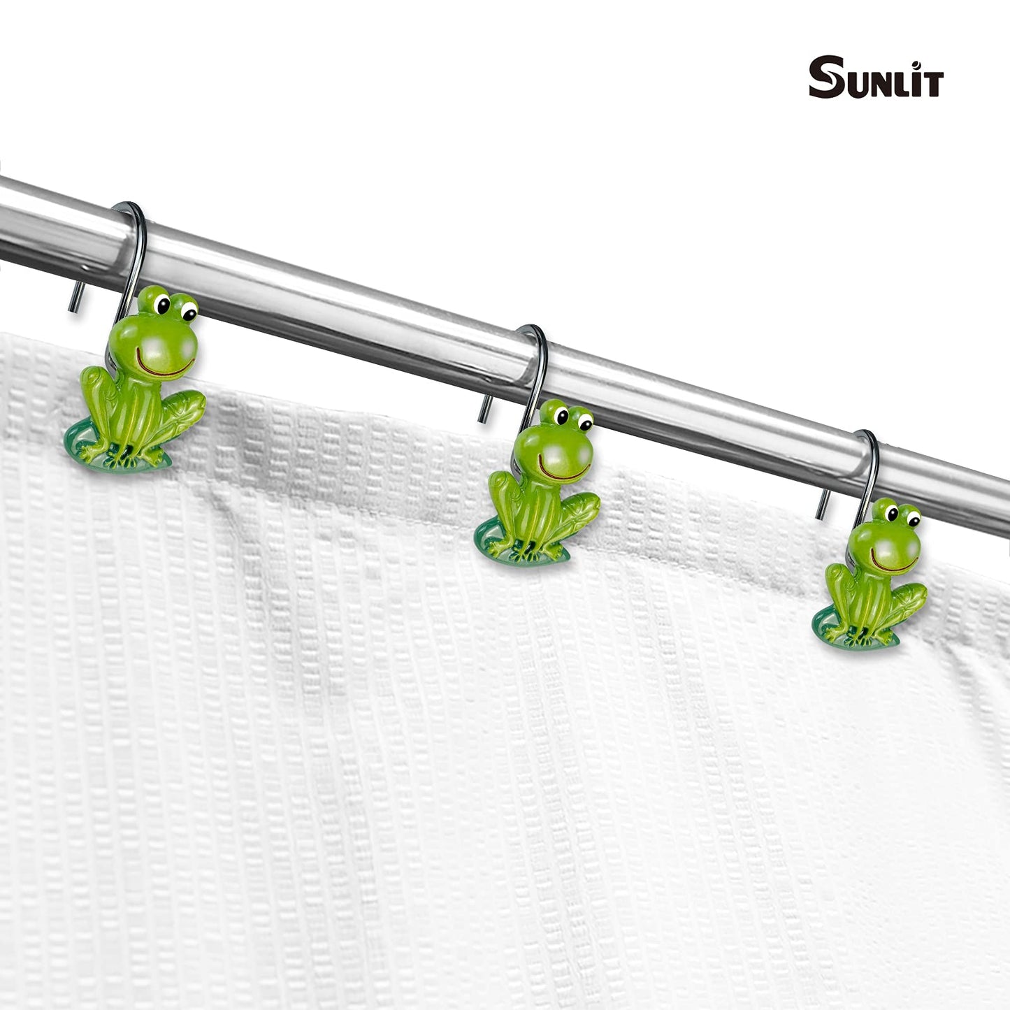 Sunlit Rustic Decorative Shower Curtain Hooks for Kids, Frog Shower Curtain Rings, Cabin Green Shower Curtain Hooks, Resin, Farmhouse Bathroom Decoration for Kids- 12 Pack