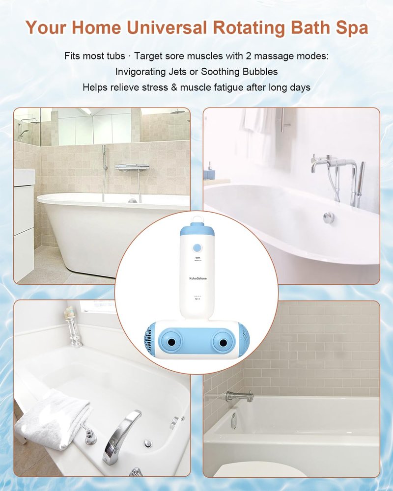 KokoSelene Bath Jets for Tub, Portable Bath Spa for Bathtub with Dual Hydro Jets, Bathtub Spa Machine Creates Soothing Bubbles for Daily Relax at Home Use (Blue)