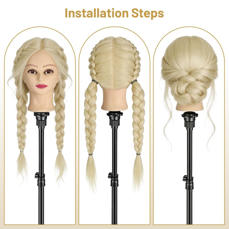 Mannequin Head with 90% Human Hair, 24" Hair Doll Head for Cosmetology & Hairdresser,Real Hair Manikin Doll Styling Head,Hairdressing Training Braiding Head with Table Clamp+Styling Set
