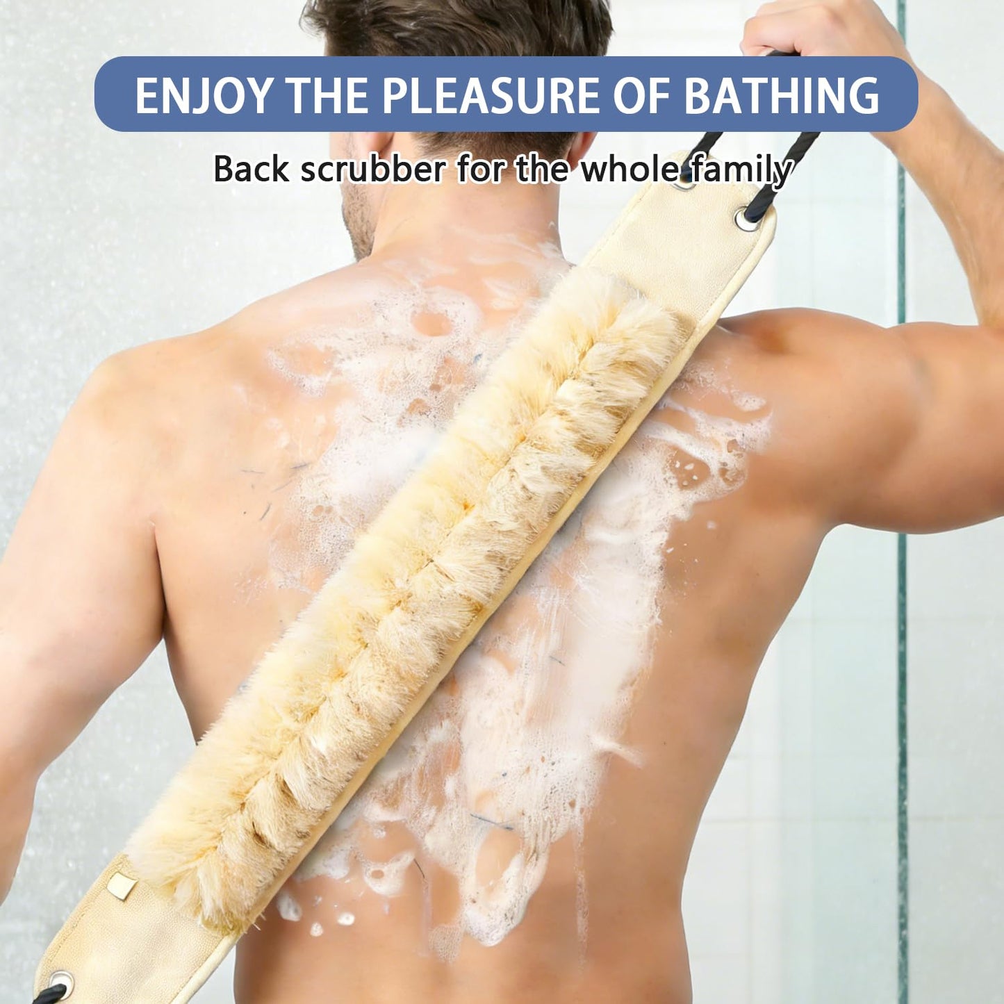 Back Scrubber for Shower with Handles,Double Sided Exfoliating,Bath Back Washer,Back Washer to Deep Clean Your Skin for Men & Women (Beige)