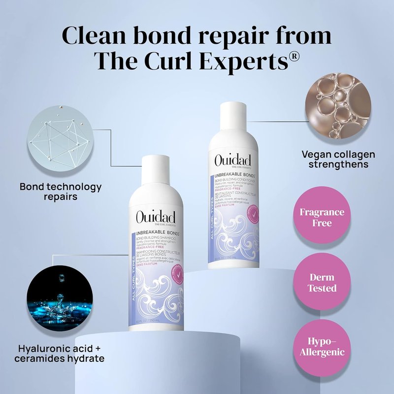OUIDAD Unbreakable Bonds Shampoo for Curly Hair - Fragrance-Free, 8.5 oz | Strengthens & Nourishes