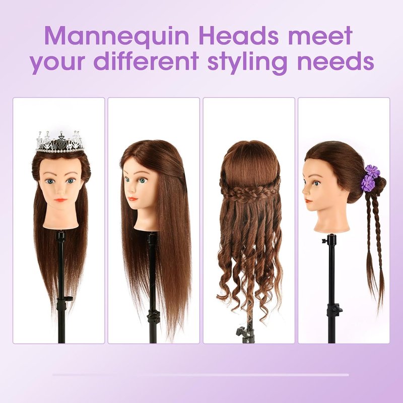 Skiennix Mannequin Head - 100% Human Hair Cosmetology Training Doll | 18'' Dark Brown with Blue Eyes