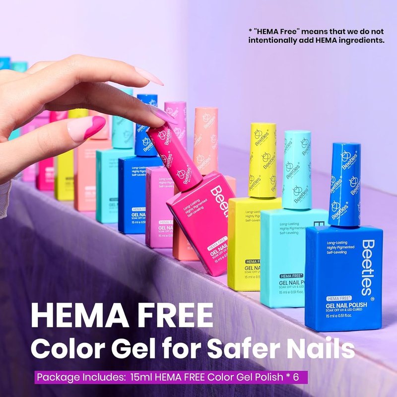 Beetles Neon Gel Polish Set - 6 Hema-Free Colors for Soak Off UV Lamp | Vibrant Summer Nail Art 15ML