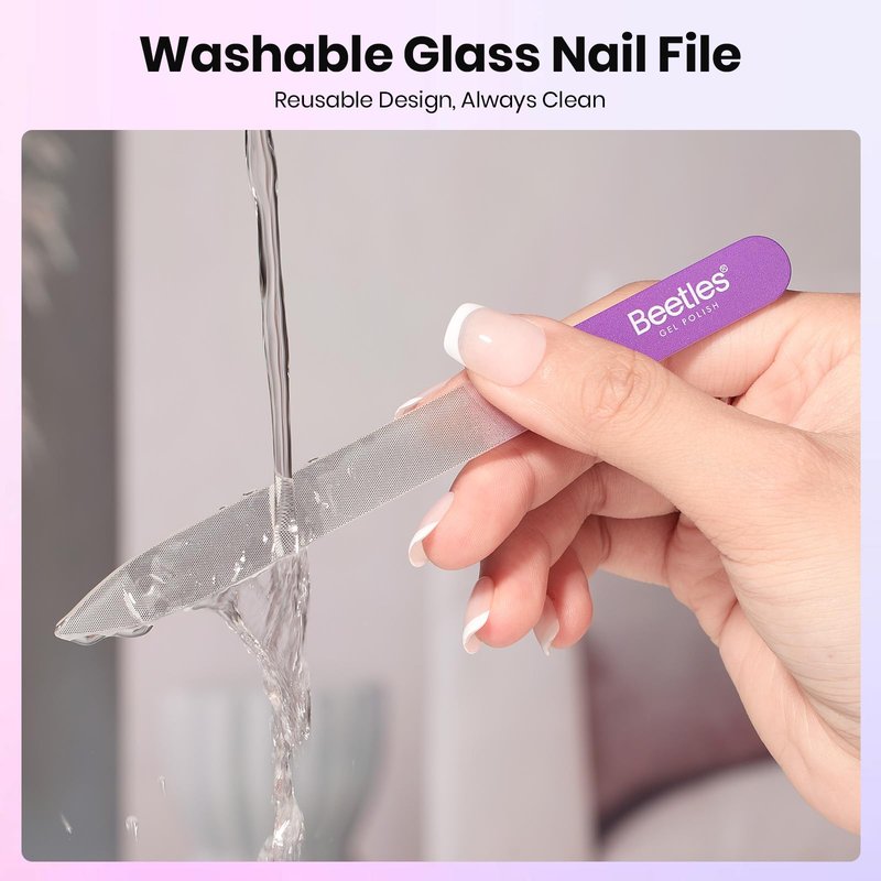Beetles Glass Nail File for Natural Nails 3 Pack – Double-Sided Crystal Nail Files with Case Etched Gentle Nails Care for Shaping & Polishing Manicure, Washable Reusable Glass Fingernail Files
