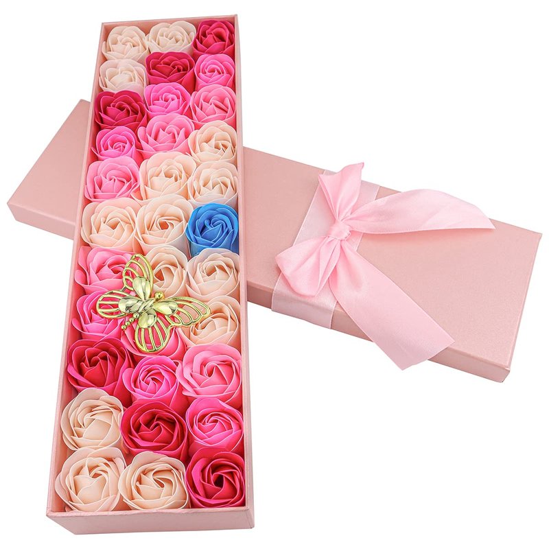 33 PCS Floral Scented Bath Soap Rose Flower Petals, JIALEEY Plant Essential Oil Rose Soap Set Gifts Ideas for Her Women Girls Mom Valentine's Day, Pink Gift Box
