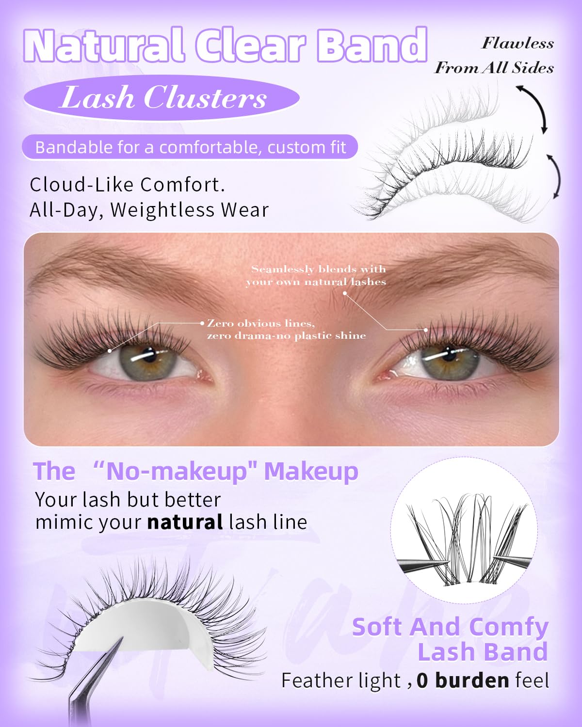 Venus Wispy Lash Clusters - Natural Eyelash Extensions with Invisible Band | 8-10-12mm C-Curly