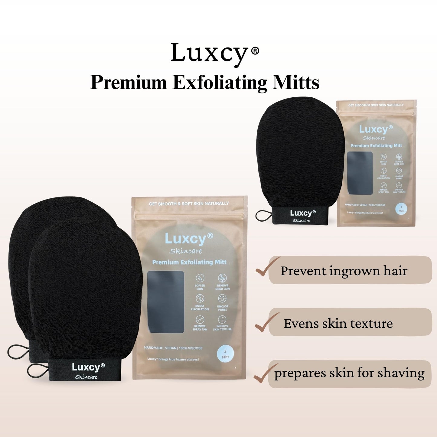 Luxcy Premium Korean Exfoliating Mitt & Body Scrubber Glove, Viscose Fiber Dead Skin Remover for Smooth, Radiant Skin, Shower Skincare, Keratosis Pilaris Treatment & Self-Tan Prep (1 Pack)