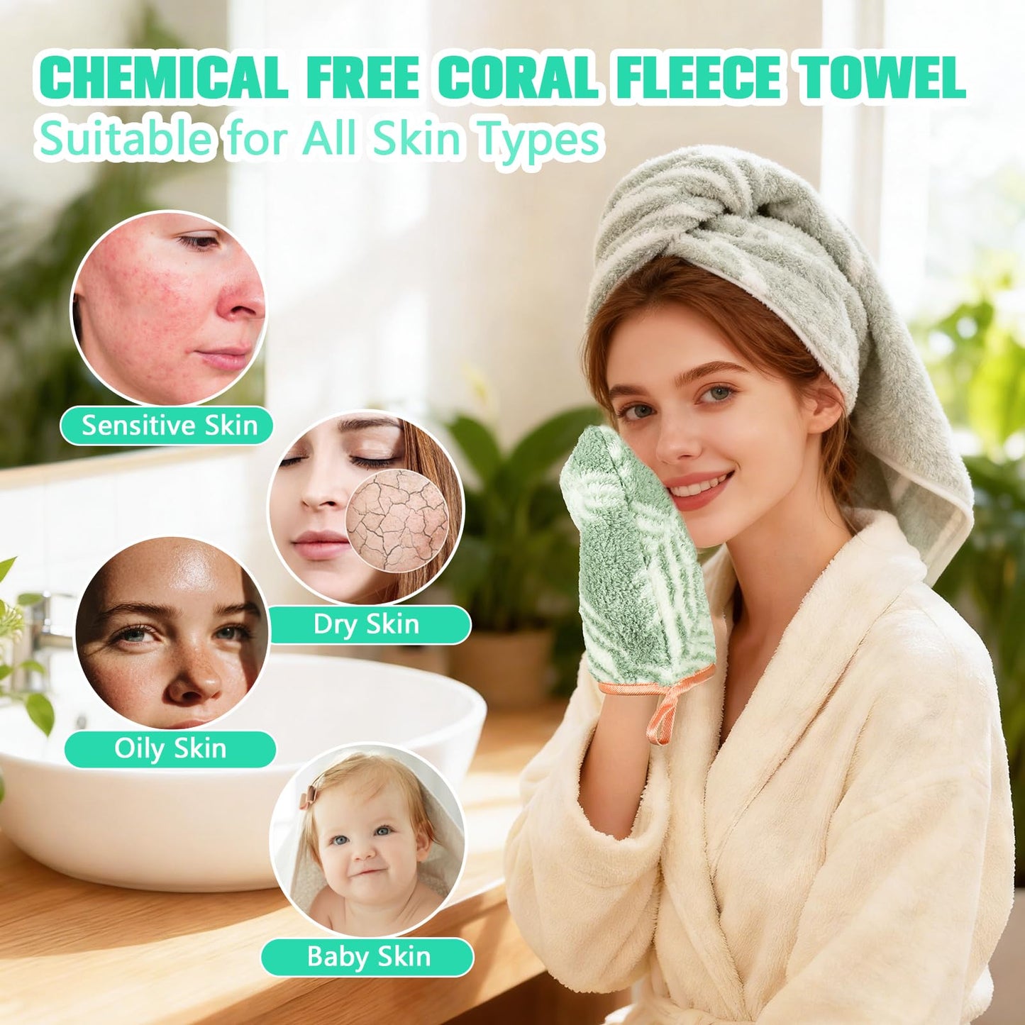 PHOGARY Washcloth 6 Pack for Face Body Bathroom, 6"x8" Super Absorbent & Soft Coral Fleece Facial Cloths for Showering, Quick Dry Towel with Hanging Loop