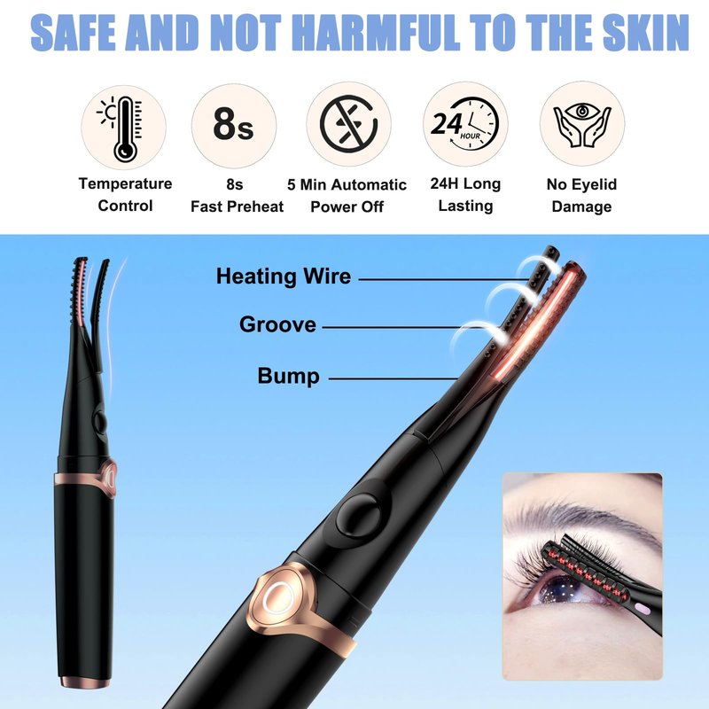 Heated Eyelash Curlers - 2 in 1 Clip- Type Heated lash Curler Best Seller Electric Eyelash Curler 3 Temp Settings for Makeup Tools USB Rechargeable Natural Curling 24H Long Lasting B2-2