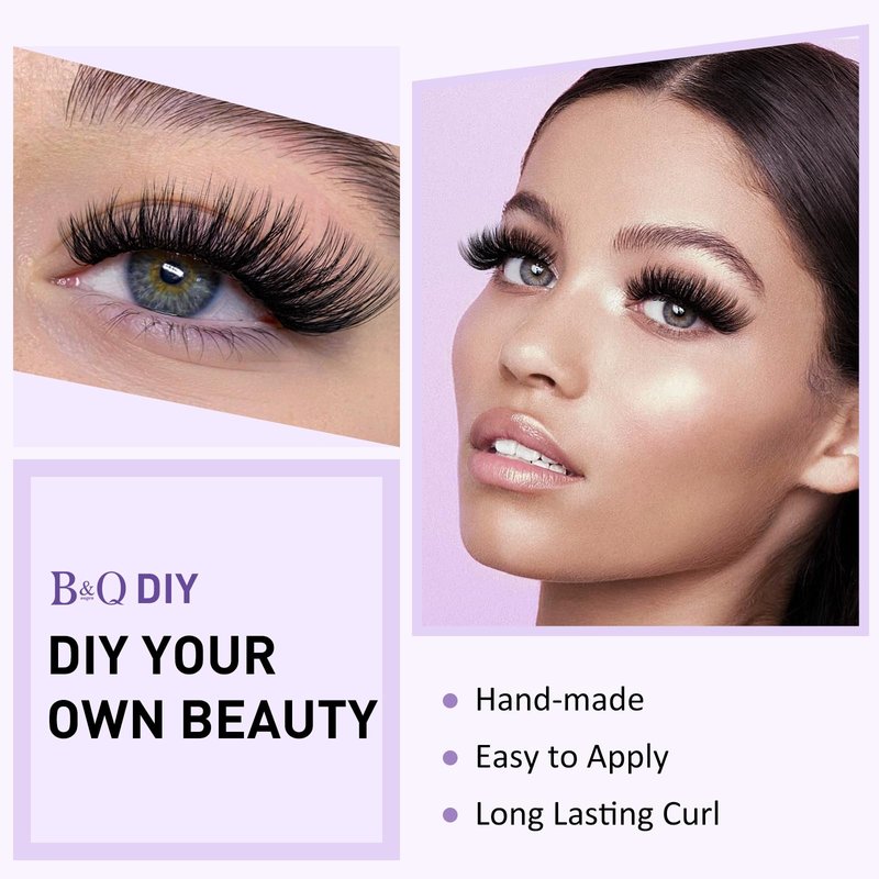 B&Q Volume Lash Clusters Wispy B02, Eyelash Clusters 72PCS Cluster Eyelash Extensions, D Curl Lash Cluster Natural Individual Lashes False Eyelashes Clusters with Soft Band(B02-D-8-16MIX)