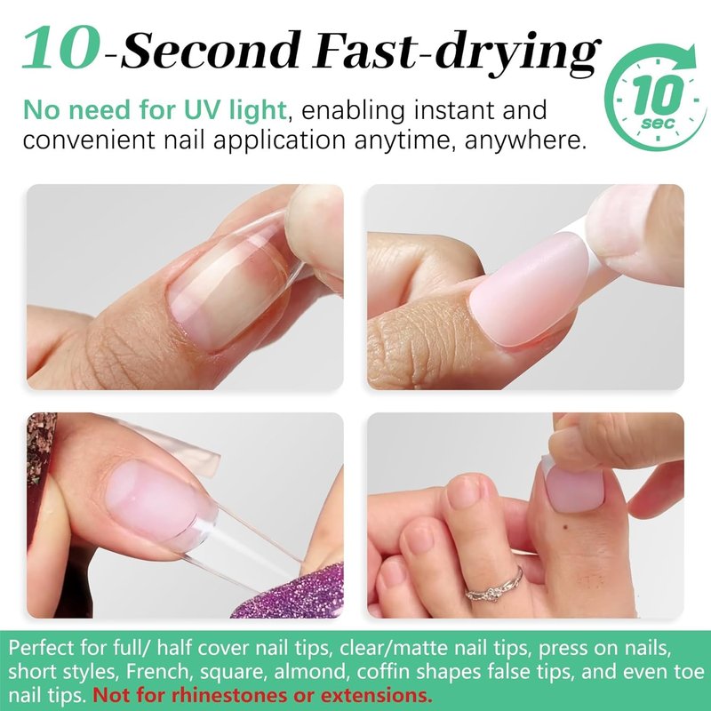 Nail Glue for Press Ons - 10g Quick Drying Semi-Solid Formula | 5ml Remover Pen Set for Easy Application & Gentle Removal