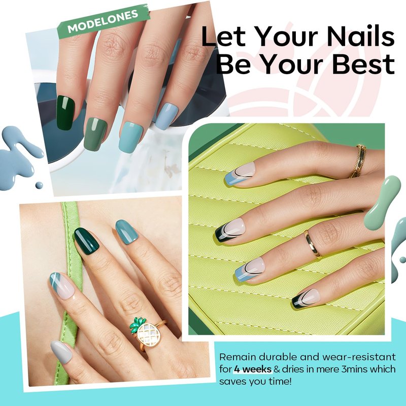 modelones Gel Nail Polish Set - 6 Colors 2026 Spring Summer Misty Gray Dark Green Glitter Gel Polish Kit Sage Green Baby Blue Nail Polish Soak Off LED Nail Lamp Nail Kit Nails Salon DIY Gift