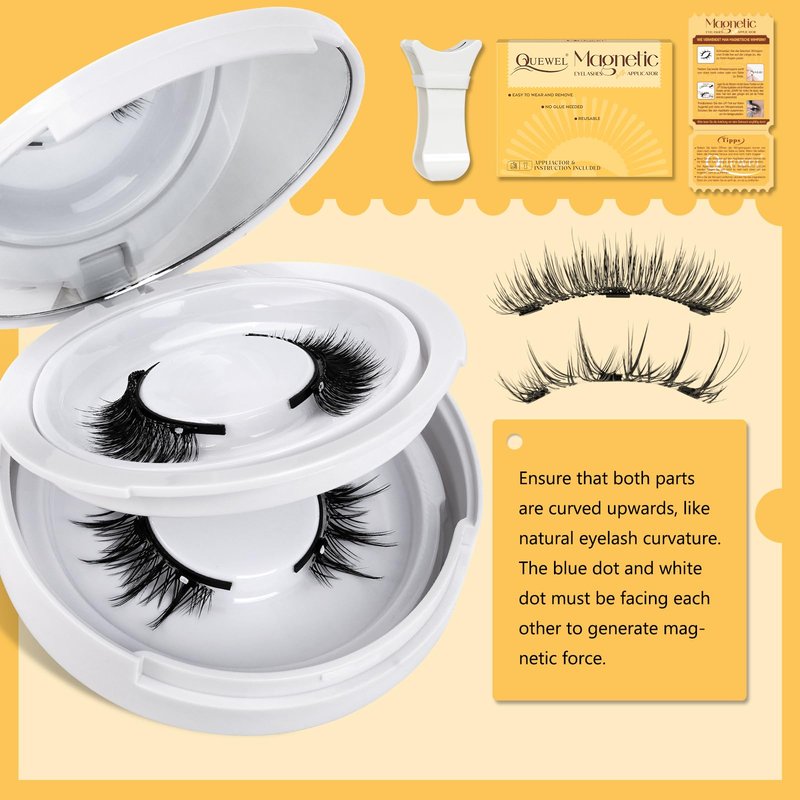 QUEWEL Magnetic Eyelashes 2 Pair Reusable Magnetic Eyelashes with Applicator No Glue Needed Eyelashes Cat Eye Natural Look Lash Clusters Kit Easy to Wear and Remove(A10)