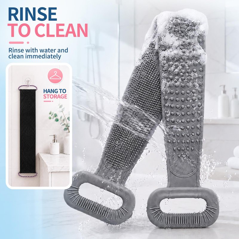 Manmihealth Silicone Back Scrubber for Shower & African Net Sponge Net Set, 36'' Dual-Sided Back Washer & African Long Bath Sponge, Extendable Long Silicone Body Brush(Gray+Black)