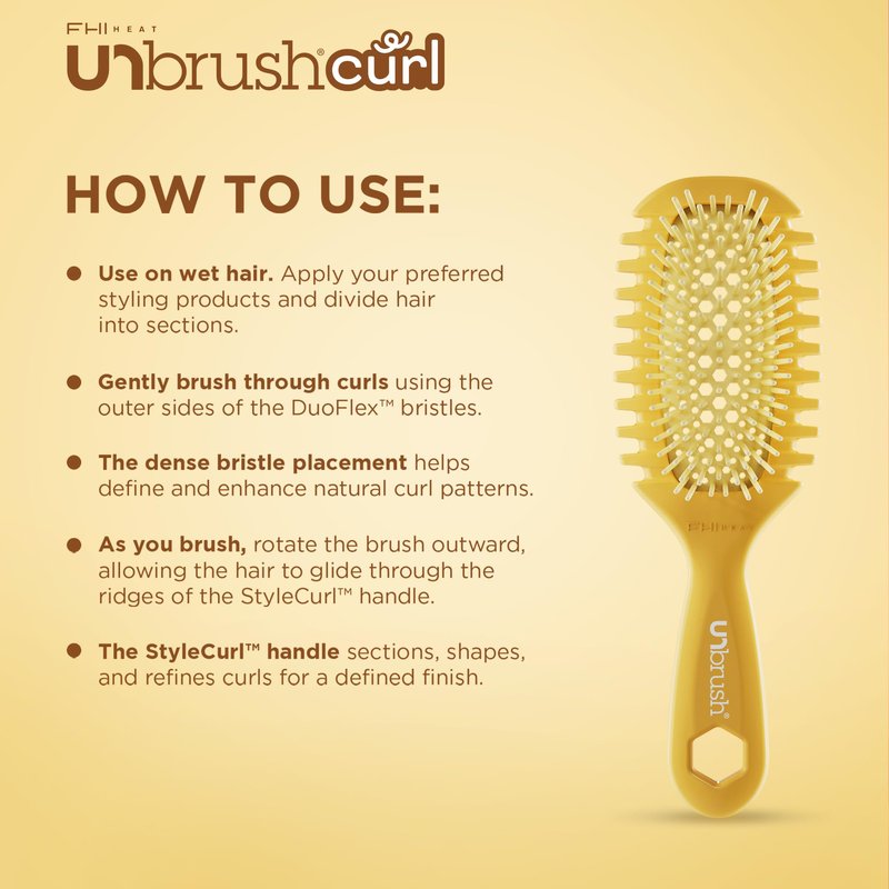 FHI Heat UNbrush Curl Defining Brush — Wavy, Coily, and Curly Hair Brush with DuoFlex Bristles & StyleCurl Handle — for Gentle Detangling & Faster Styling on Wet Hair - Golden Hour