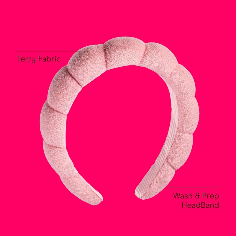 Conair Spa Makeup & Face Washing Headband - Ultra-Absorbent Microfiber | Soft Pink Bubble Design, No-Squeeze Comfort