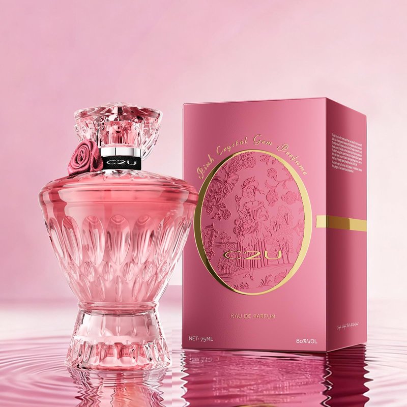 Pink Crystal Gem Eau de Parfum 75ml 2.54 fl.oz - Peach & Floral Scent, Long Lasting Perfumes for Women, Elegant Glass Bottle