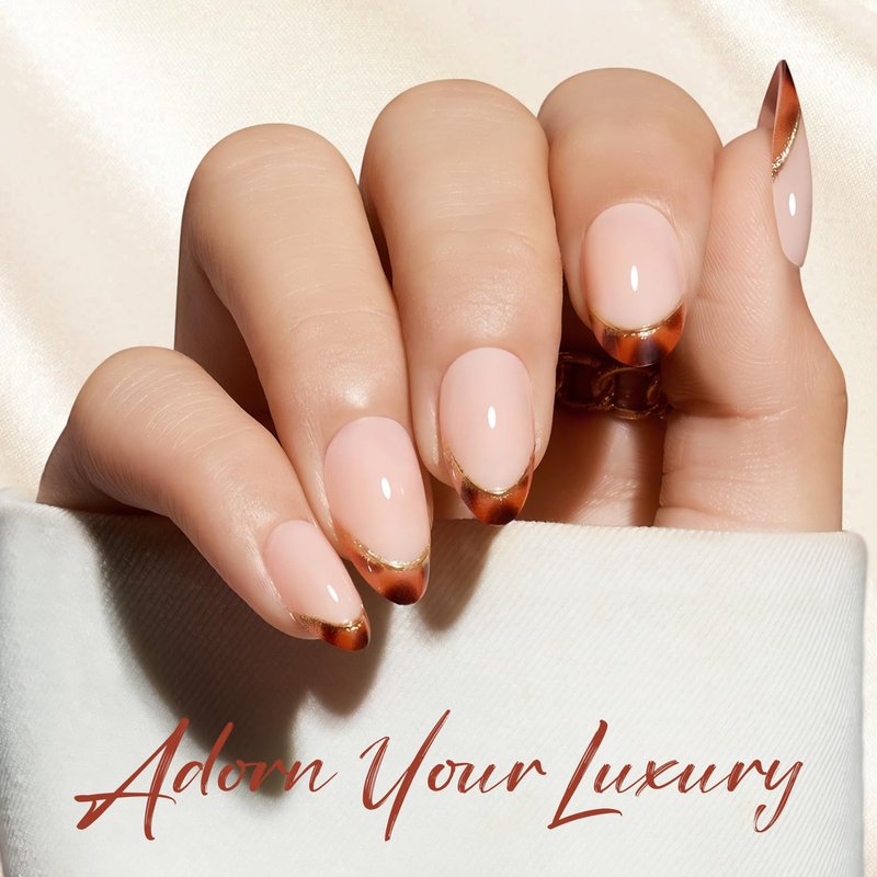 Modelones French Tip Press-On Nails - Short Almond Fake Nails with Glue & File | 30 Pcs, 15 Sizes, Leopard Design