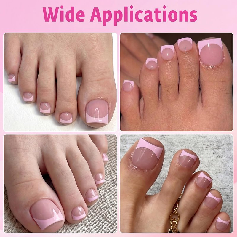 AddFavor Toe Nail Press ons - 150pcs Press on Toenails for Women, Pink French Tip Toe Press on Nails Fake Toe Nail Tips Square Fake Toenails in 15 Sizes Acrylic Toenail with Adhesive Tabs