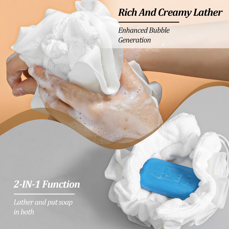Ouligay 2 PCS Soap Bar Loofah 2 in 1loofah Washcloth Combo Soap Loofah Pouch with Drawstring Exfoliating Bath Sponges Soap Saver for Cleansing and Smoothing Skin