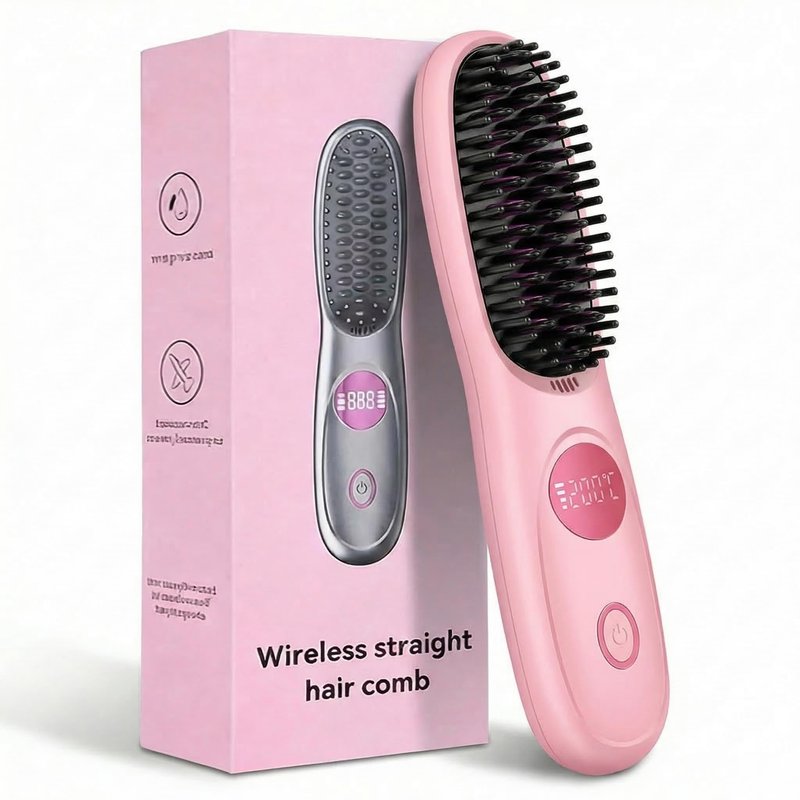 Go Brush Pro,2026 New Cordless Straight Hair Brush, Portable Scald-Proof mini Straight Hair Comb with Three Temperature Settings and LED Display Screen, Quickly Heating Travel Hair Brush (Dark Pink)