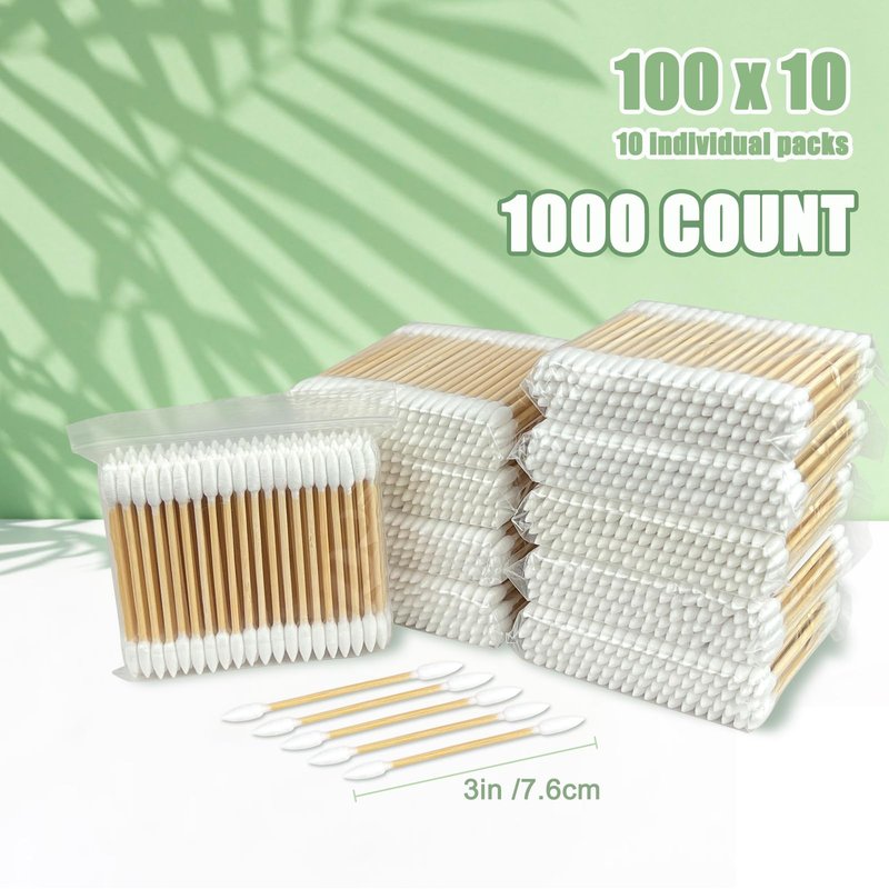 Garrelett Pointed Tip Cotton Swabs - 1000 Count Double Pointed Cotton Buds - Precision Tips with Bamboo Sticks for Makeup, Nail Tools, Personal Care - Soft and Hypoallergenic for Skin