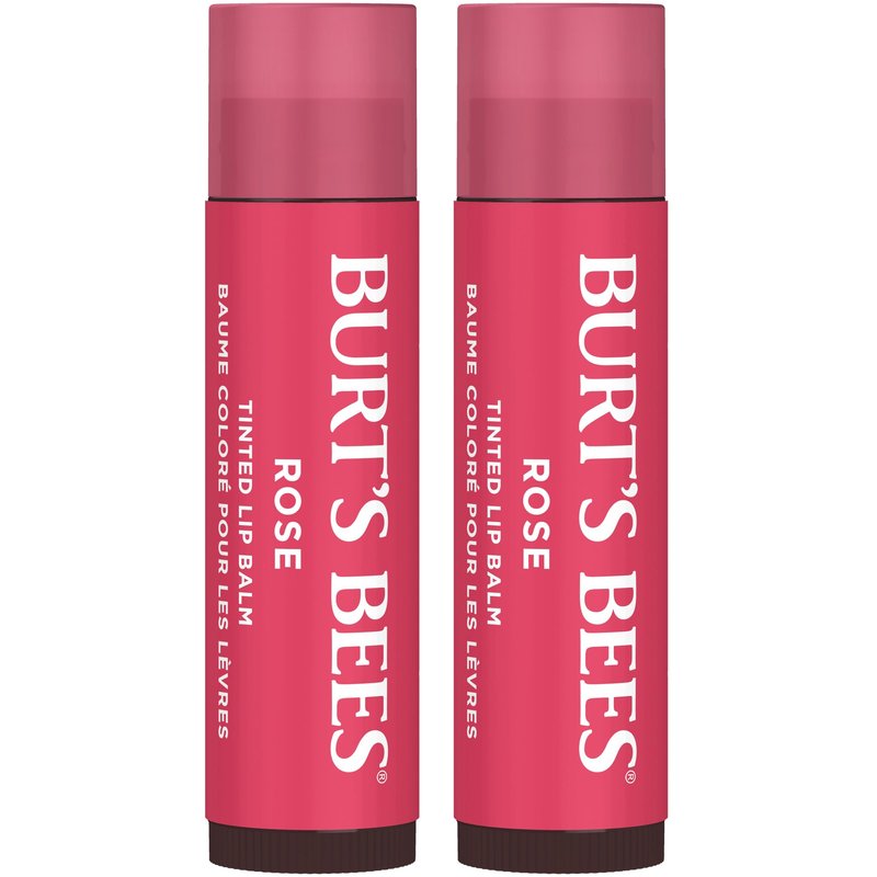 Burt's Bees Lip Tint Balm with Long Lasting 2 in 1 Duo Tinted Balm Formula,Color Infused with Deeply Hydrating Shea Butter for a Natural Looking Buildable Finish,Petal Rose,2 Count (Pack of 8)