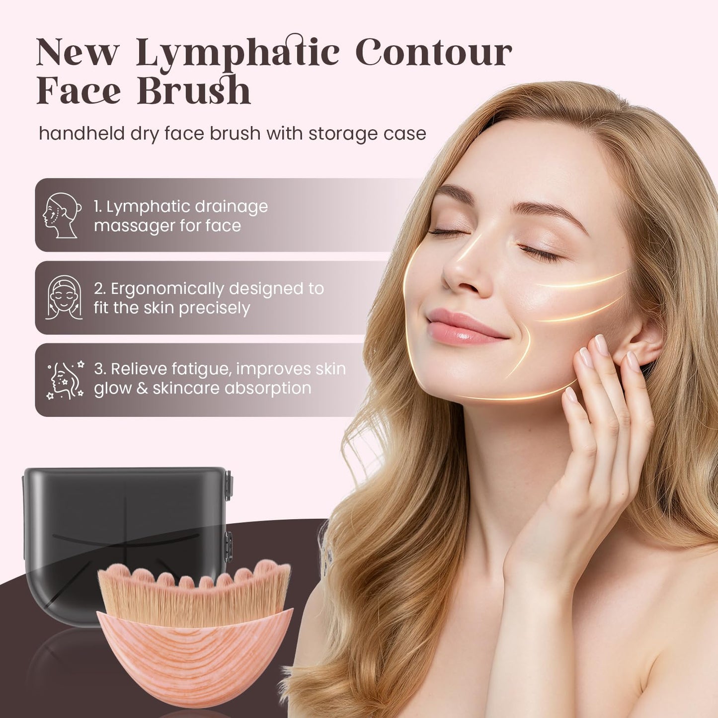 Lymphatic Contour Face Brush and Gua Sha Set, 2-in-1 Manual Facial Brushes for Lymphatic Drainage - Anti-Puffiness, Detox Sculpting Guasha Brush to Improve Skin Glow & Absorption