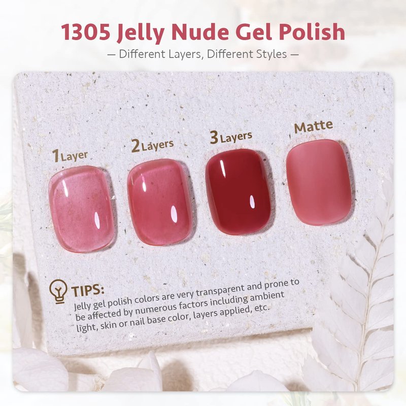 GAOY Jelly Nude Gel Nail Polish, 16ml Sheer Nautral Gel Polish, UV Light Cure for Nail Art DIY, Color 1305