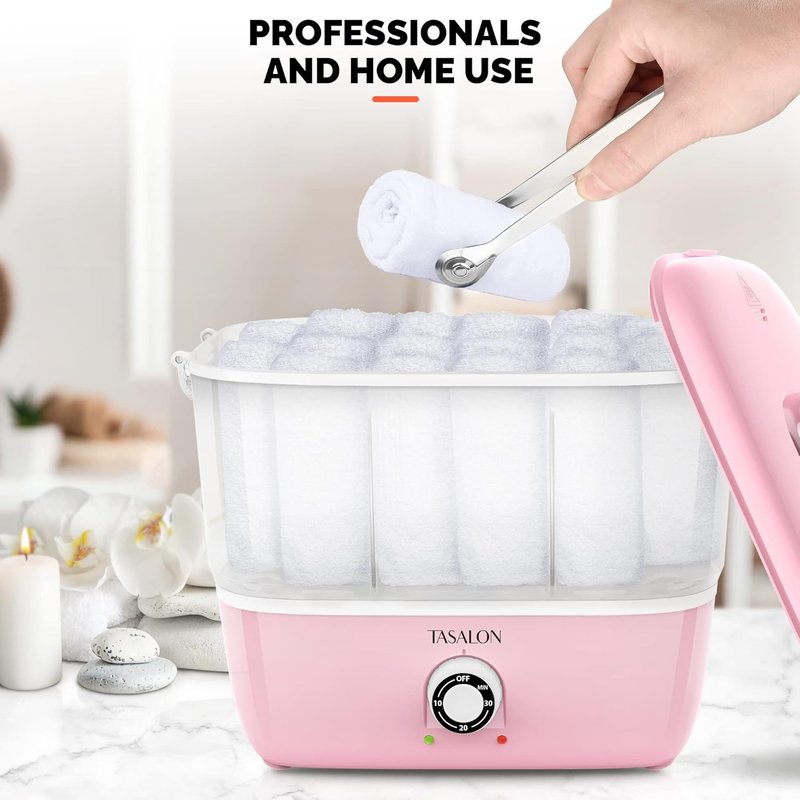 Hot Towel Steamer for Facials - Portable Towel Warmer Heats in 5 Minutes | Fits 16 Mini Towels, Pink