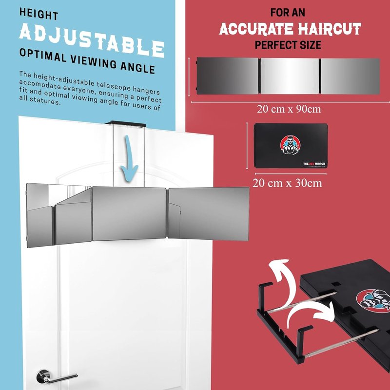 360 Mirror - Adjustable 3-Way Trifold Mirror for Self Hair Cutting | Perfect for Men & Women