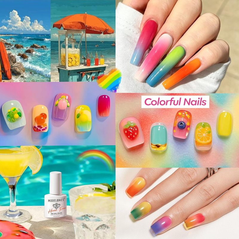 Modelones Gel Nail Polish Set - 6 Vivid Rainbow Colors | Neon Jelly Soak Off for DIY Nails