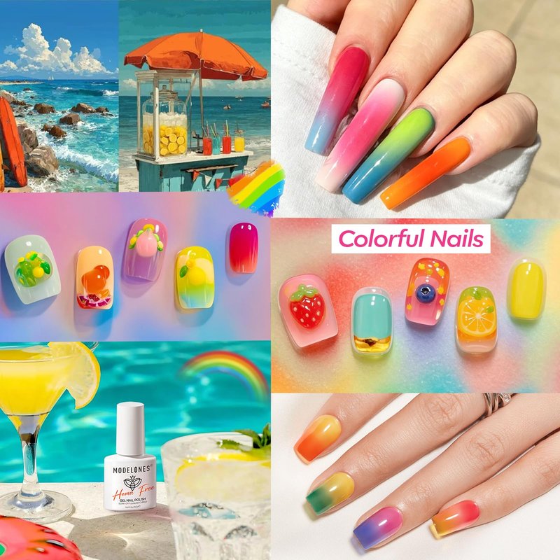 modelones Jelly Neon Gel Nail Polish Set, Hema-Free Summer LGBT Neon Hot Pink Orange Blue Yellow Green Purple 6 Colors Bright Sheer Translucent Effect Rainbow Gel Polish Kit LED Nail Art Gift Salon