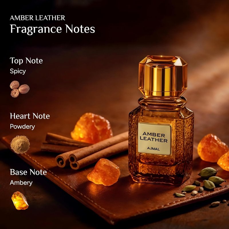 Ajmal Amber Leather Perfume - Long-Lasting Unisex Fragrance | 3.4 FL OZ Luxury Scent Made in Dubai