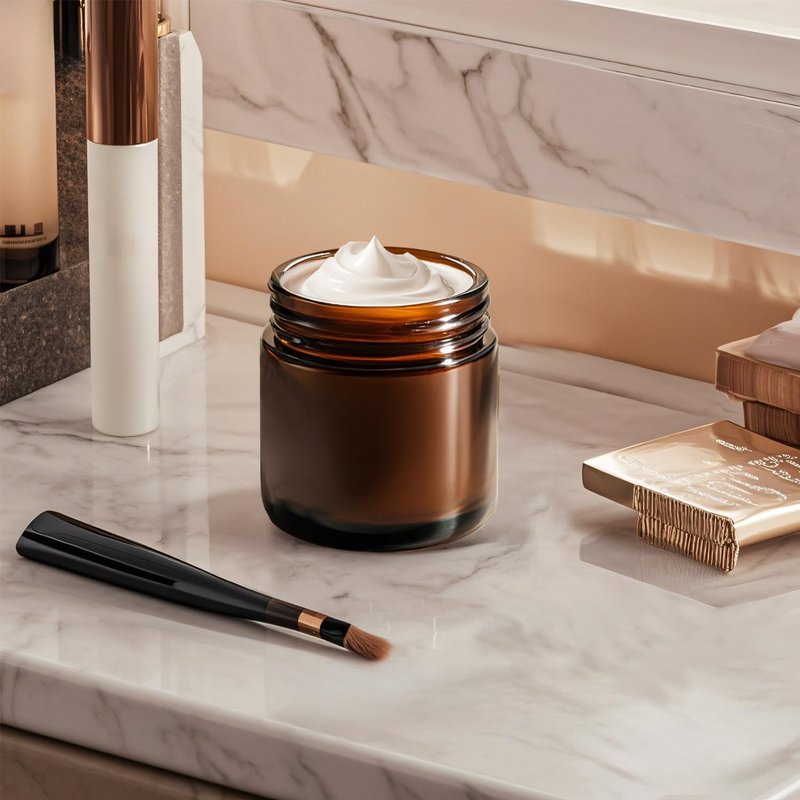 Amber Glass Jars - 4 oz Small Cosmetic Containers with Lids | 24 Pack for Creams & Scrubs